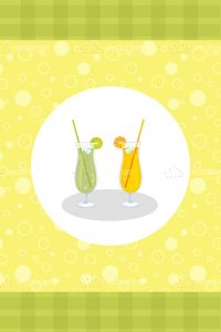 Fresh juices on gradient bubbly background